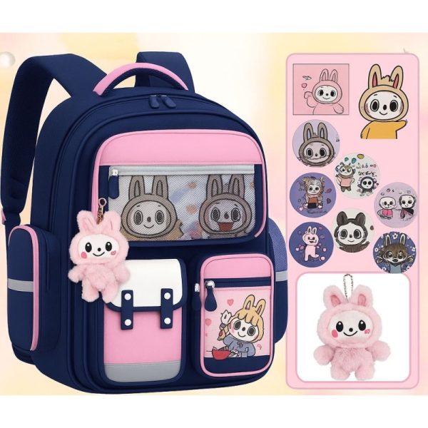 Labubu School Bag Blue with pink 40cm with Free Pocket,Pendant & Timetable