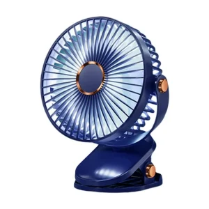 Clip-On Mini Fan Angle Adjustable 5 Speed Setting Quiet Desktop Fan With Night Light – Blue