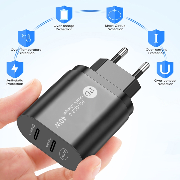 40W Dual Port PD USB-C / Type-C Fast Charger for iPhone / iPad Series, UK Plug(White) - Image 5