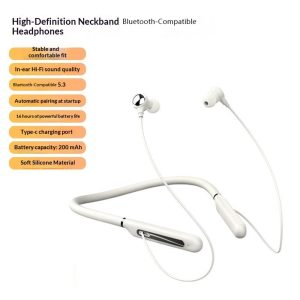 LDNIO N02 Neckband Bluetooth-compatible 5.3 Semi-In-Ear Earphones 10mm Driver 200mAh 16H Playtime Headset for Sports – White