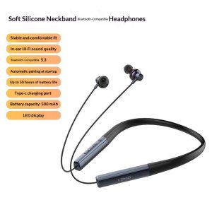 LDNIO N01 Neckband Bluetooth-compatible In-Ear Earphones 13mm HiFi 50 Hours Battery Type-C Wireless Headset for Sports – Black / Blue