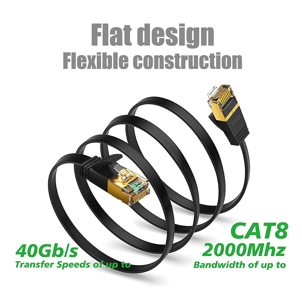 10m 40Gbps 2000Mhz SFTP Patch Cord Cat8 Flat Ethernet Cable Cat8 LAN Network Cable with Gold Plated RJ45 Connector - Image 4