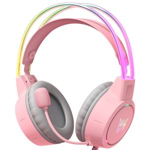ONIKUMA X15 Pro Wired PC Gaming Headset with Microphone LED Light Over-Ear Headphone - Pink
