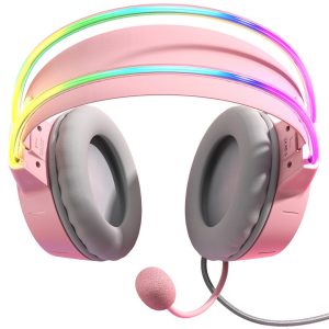 ONIKUMA X15 Pro Wired PC Gaming Headset with Microphone LED Light Over-Ear Headphone – Pink