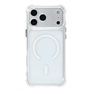 For iPhone 17 Pro Max Magnetic Case Electroplated Buttons PC TPU Shockproof Clear Cover – Transparent