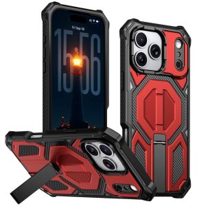 iPhone 17 Pro Max Hidden Metal Holder Magnetic Shockproof Phone Case(Red)