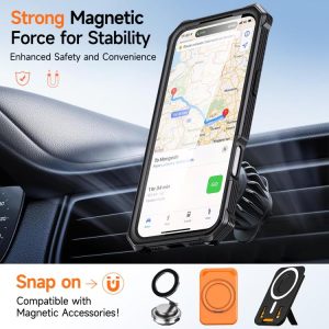 iPhone 17 Pro Max Hidden Metal Holder Magnetic Shockproof Phone Case(Black)