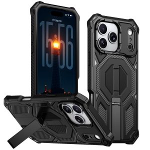 iPhone 17 Pro Max Hidden Metal Holder Magnetic Shockproof Phone Case(Black)