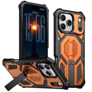 iPhone 17 Pro Hidden Metal Holder Magnetic Shockproof Phone Case(Orange)