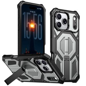 iPhone 17 Pro Max Hidden Metal Holder Magnetic Shockproof Phone Case(Gray)