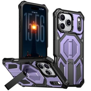 iPhone 17 Pro Hidden Metal Holder Magnetic Shockproof Phone Case(Purple)