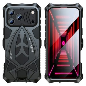 LUPHIE For iPhone 17 Pro Max Case Sports Car Design Shockproof Metal + TPU Phone Cover with Screen Protector – Black