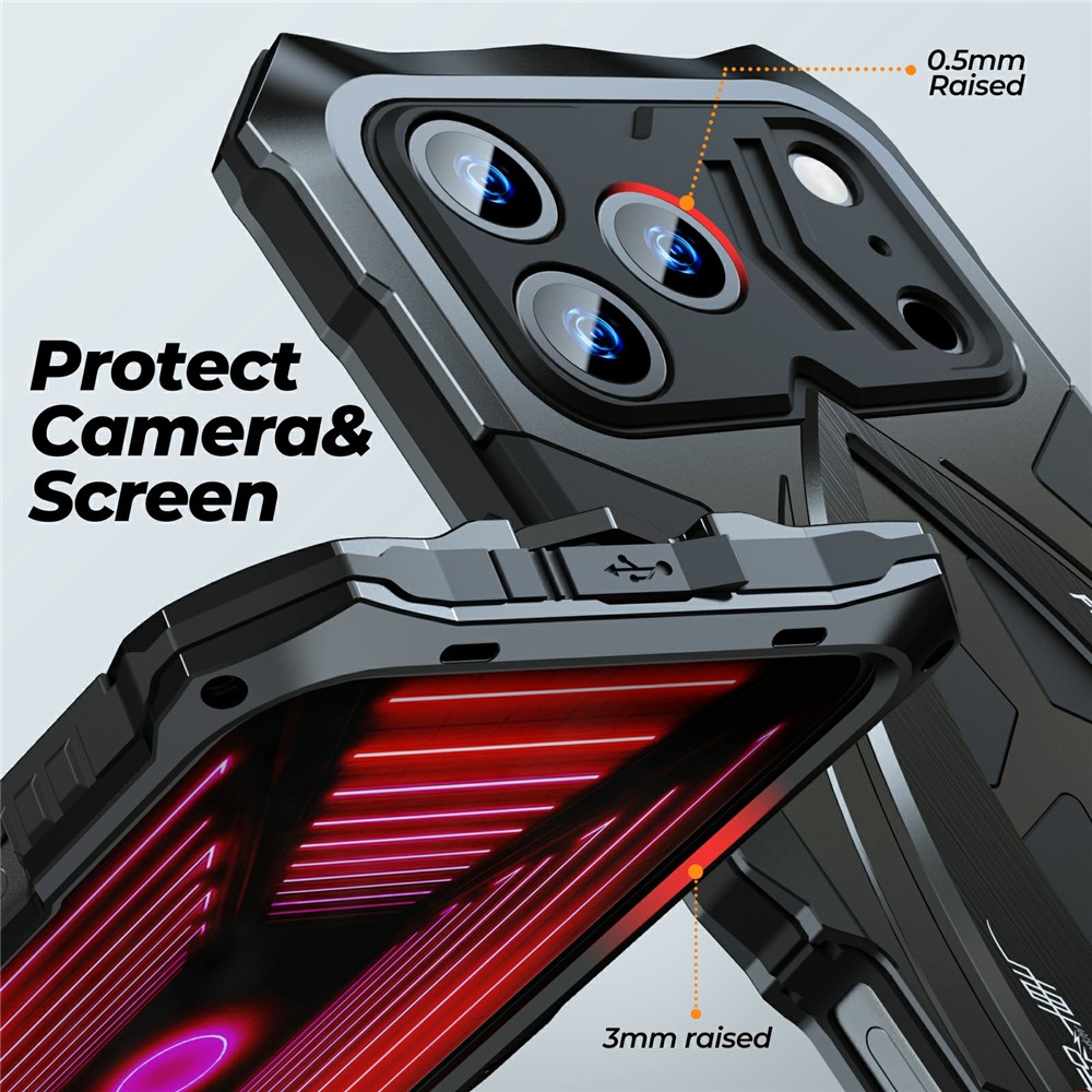 LUPHIE For iPhone 17 Pro Max Case Sports Car Design Shockproof Metal + TPU Phone Cover with Screen Protector - Black - Image 2