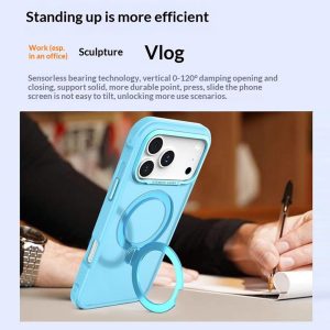 For iPhone 17 Pro Semi-transparent Frosted Back Cover Skin-friendly TPU PC Case with 360° Magnetic Rotating Kickstand – Orange