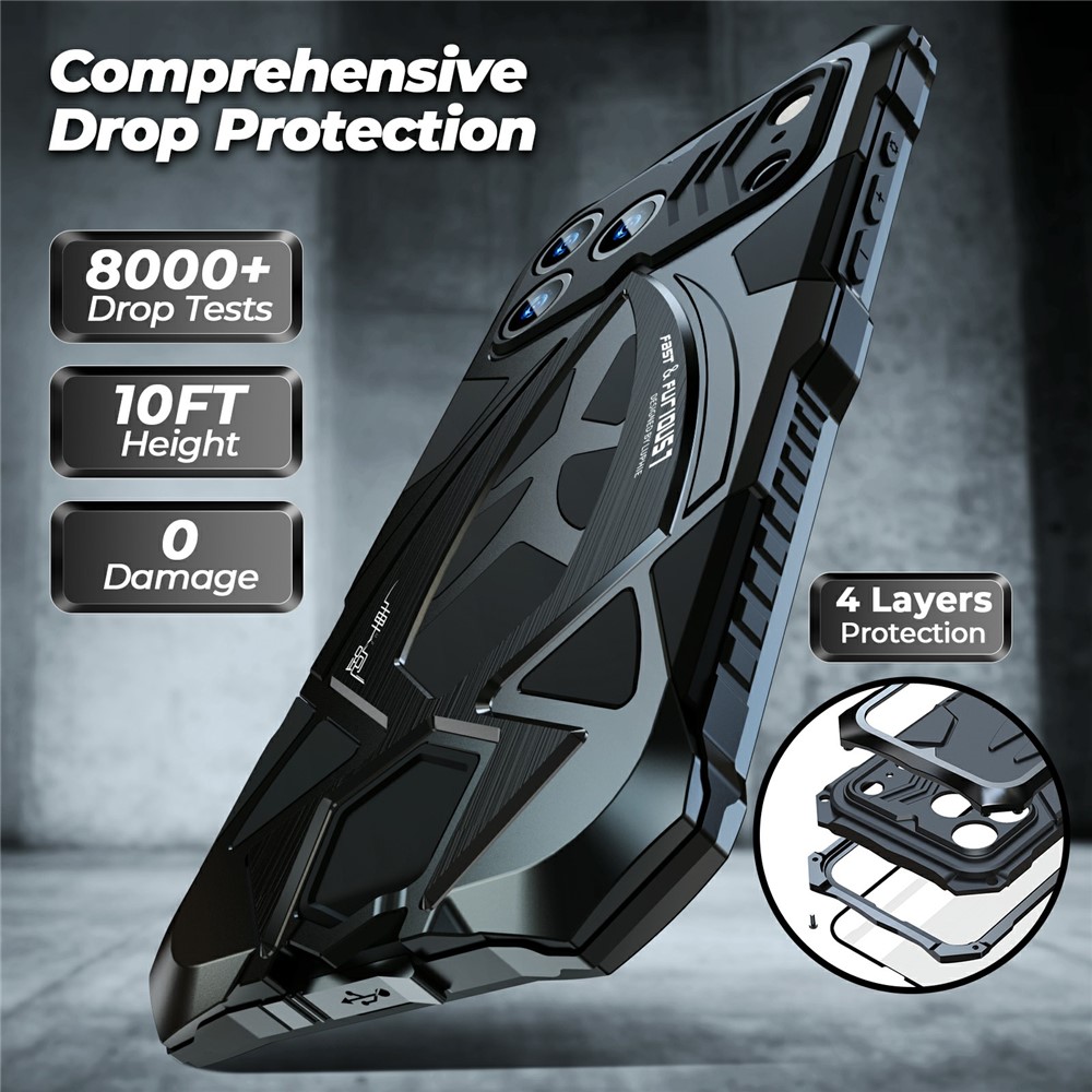 LUPHIE For iPhone 17 Pro Max Case Sports Car Design Shockproof Metal + TPU Phone Cover with Screen Protector - Black - Image 3