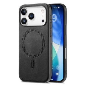 For iPhone 17 Pro Solid Color Retro Magsafe PU Back Cover Phone Case(Black)