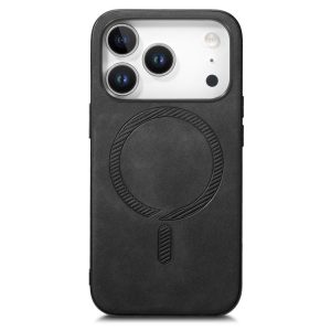 For iPhone 17 Pro Max Solid Color Retro Magsafe PU Back Cover Phone Case(Black)