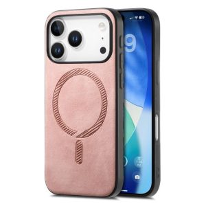 For iPhone 17 Pro Solid Color Retro Magsafe PU Back Cover Phone (Pink)