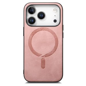 For iPhone 17 Pro Solid Color Retro Magsafe PU Back Cover Phone (Pink)