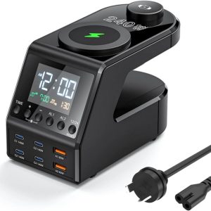 Multi USB Charger Station 240W,10 in1 GaN Fast Charger with Digital Clock