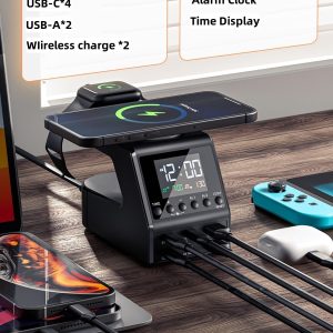 Multi USB Charger Station 240W,10 in1 GaN Fast Charger with Digital Clock