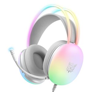ONIKUMA X25 3.5mm+USB Wired Over-Ear E-Sports Headphone Girls Gaming Headset with RGB Light – White