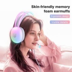 ONIKUMA X25 3.5mm+USB Wired Over-Ear E-Sports Headphone Girls Gaming Headset with RGB Light – White