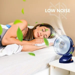 Clip-On Mini Fan Angle Adjustable 5 Speed Setting Quiet Desktop Fan With Night Light – White