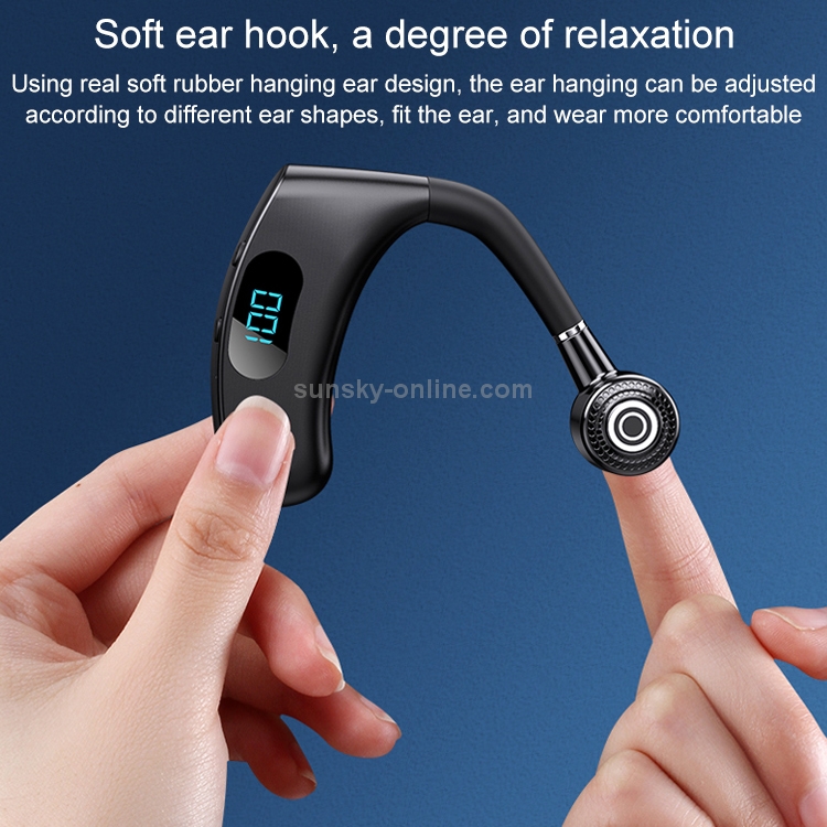 V12 Bluetooth 5.2 Business Hanging Ear Style Smart LED Digital Display Wireless Bluetooth Earphone with Charging Box (Black) - Image 3