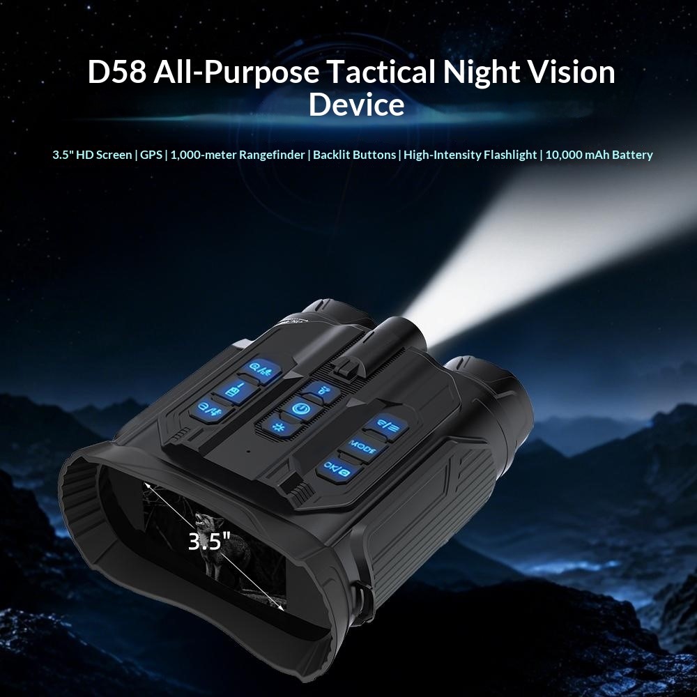 D58 Tactical Night Vision Binoculars 3.5 Inch HD Screen GPS Infrared Rangefinder for Outdoor Recording - Black - Image 2