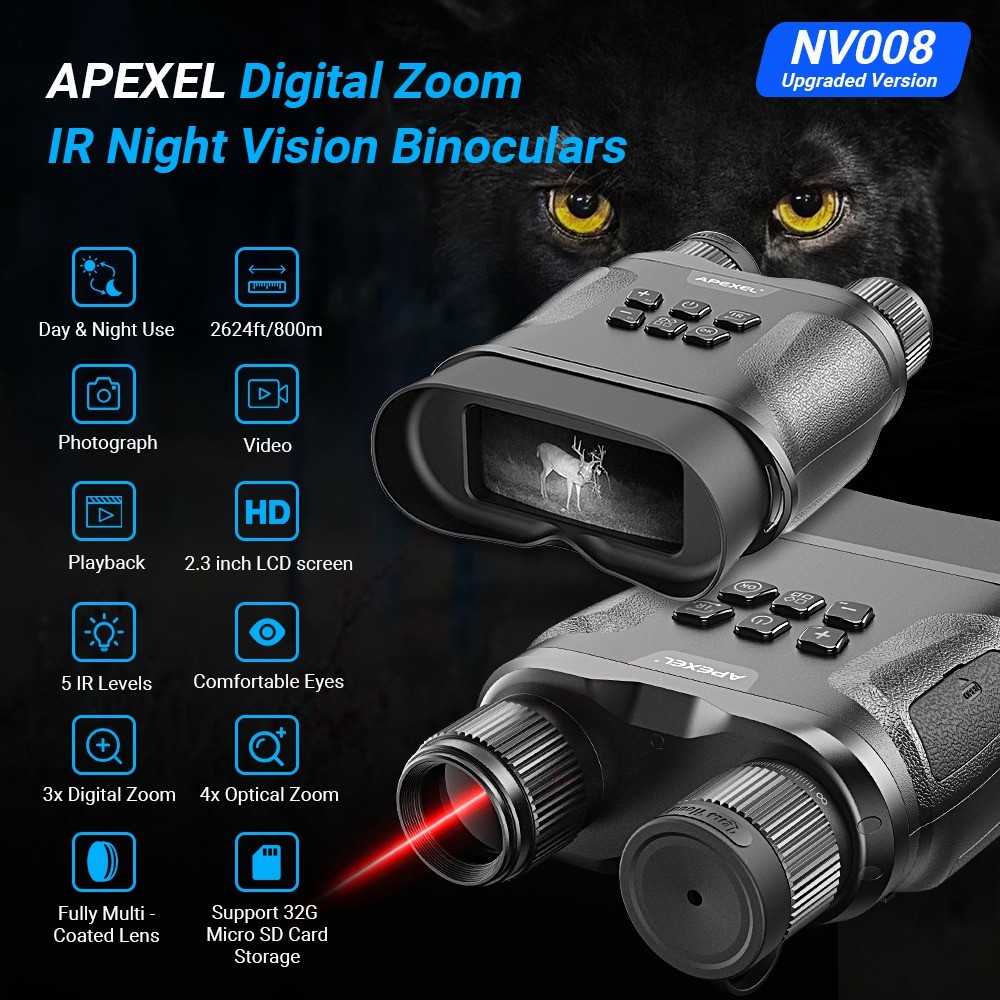 APEXEL APL-NV008 12X Digital Zoom IR Night Vision Binoculars Multi-Layer Coated Night Vision Device with 5 IR Level Adjustable - Image 3