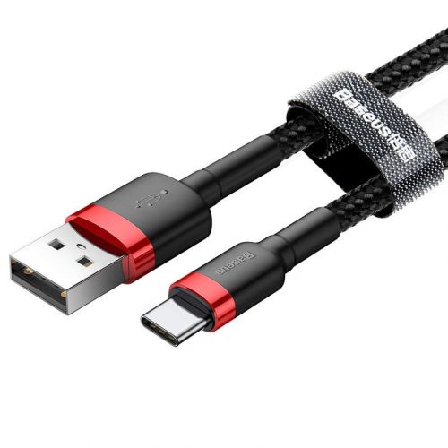 Baseus Type-C Cafule Cable 3A 1m Red + Black (CATKLF-B91) - Image 2