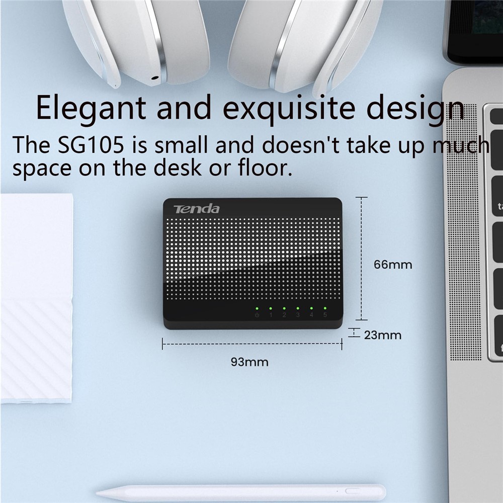 TENDA SG105 5-Port Gigabit Ethernet Switch 1 to 5 Ethernet Splitter Desktop / Wall-Mounting 5 Way Network Hub, Overseas Version - Black - Image 5