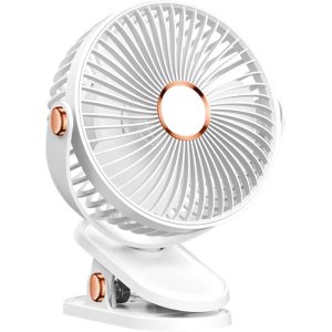 Clip-On Mini Fan Angle Adjustable 5 Speed Setting Quiet Desktop Fan With Night Light – White