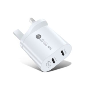 40W Dual Port PD USB-C / Type-C Fast Charger for iPhone / iPad Series, UK Plug(White)