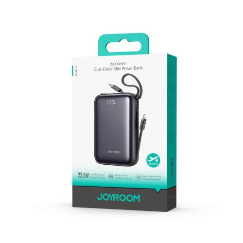 Joyroom Power Bank with Digital Display Type-C, PD 22.5W, 20000 mAh with built-in Double Type-C Cable, Black (JR-PBF29)