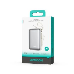 Joyroom Power Bank with Digital Display Type-C, PD 22.5W, 20000 mAh with built-in Double Type-C Cable, White (JR-PBF29)