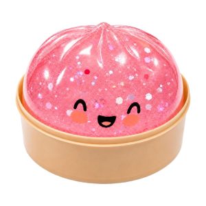 DOWMOO Transparent Pink Steamed Bun Shape Squeeze Toy with Steamer Box Stress Relief Toy for Adult Kids – 1 Piece