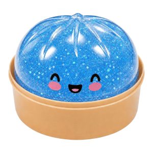DOWMOO Blue Sequins Steamed Bun Shape Squeeze Toy with Steamer Box Stress Relief Toy for Adult Kids – 1 Piece