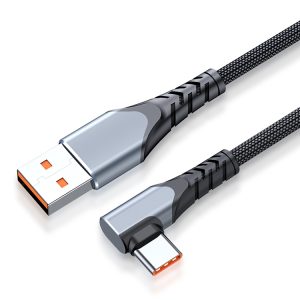 6A 66W USB to USB-C / Type-C Elbow Mobile Phone Game Fast Data Cable, Length:3m(Grey)