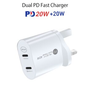 40W Dual Port PD USB-C / Type-C Fast Charger for iPhone / iPad Series, UK Plug(White)