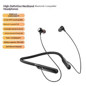 LDNIO N02 Neckband Bluetooth-compatible 5.3 Semi-In-Ear Earphones 10mm Driver 200mAh 16H Playtime Headset for Sports – Black