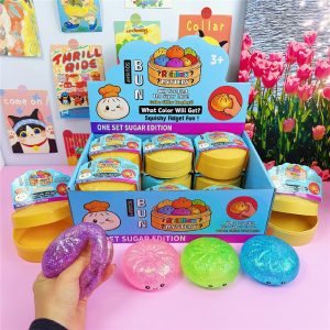 Box Glitter Colorful Style Squishy Bun Shape Stress Ball with Steamer Box Stress Relief Toys Squeeze Toys for Kids Adult