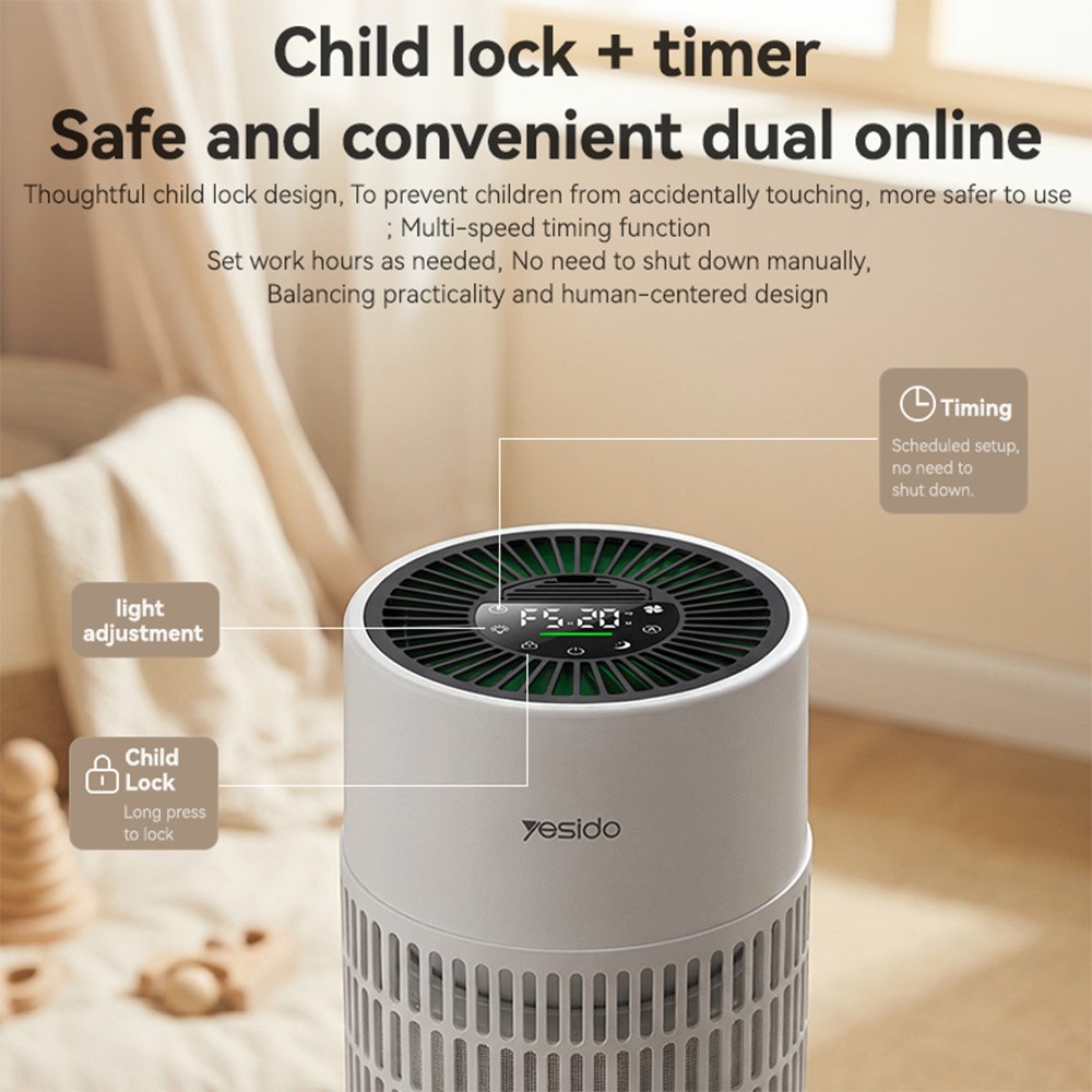 YESIDO EC39 4 in 1 Filter Air Purifier PM2.5 Detection Multi-Mode Desktop Purifier for Home Office - UK Plug - Image 3