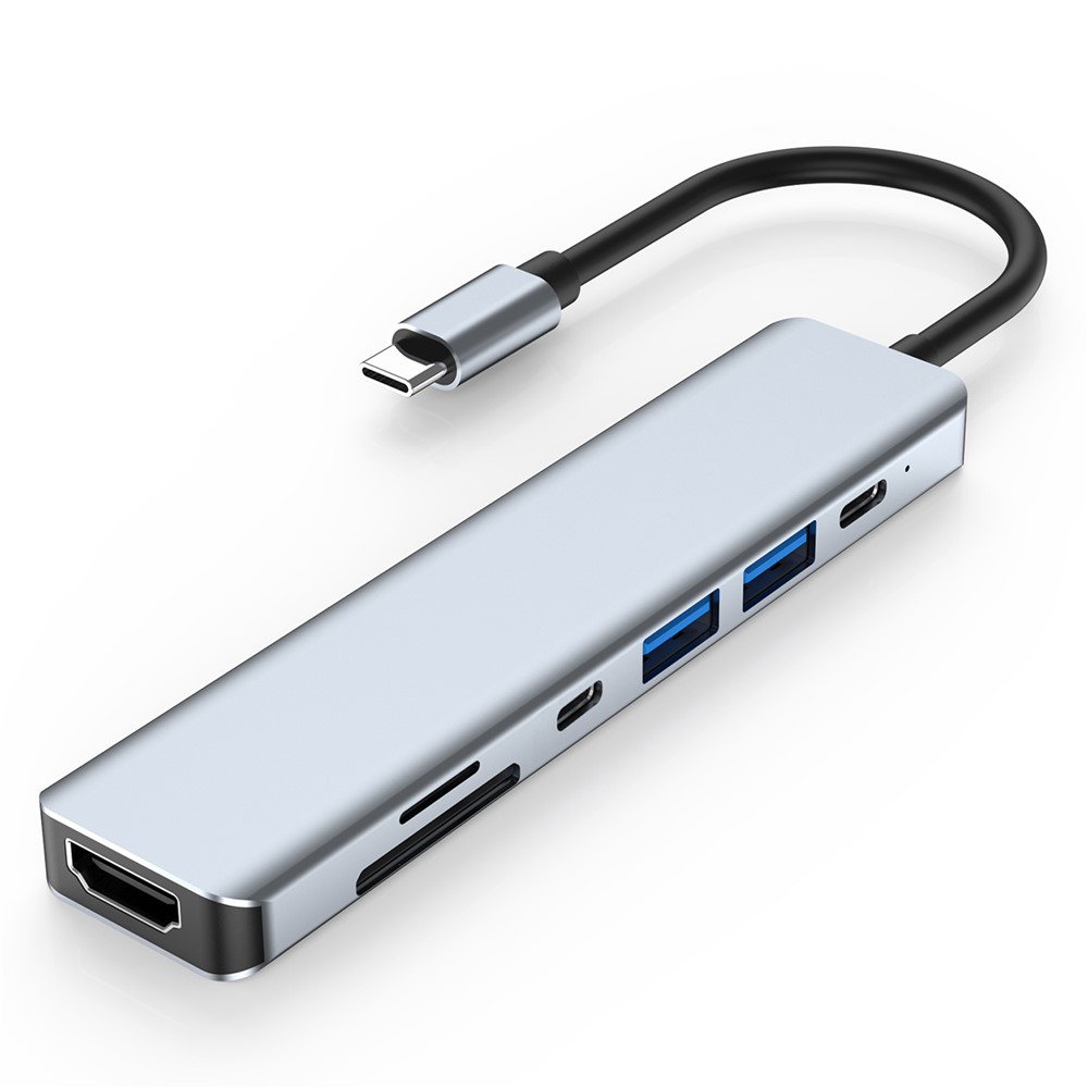 2121 7-in-1 USB-C Docking Station Lightweight Portable USB Hub Adapter Multi-Port Type-C Converter Support HD 4K 30Hz, PD 87W, 5.0Gbps Data Transmission