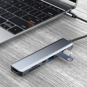 2121 7-in-1 USB-C Docking Station Lightweight Portable USB Hub Adapter Multi-Port Type-C Converter Support HD 4K 30Hz, PD 87W, 5.0Gbps Data Transmission