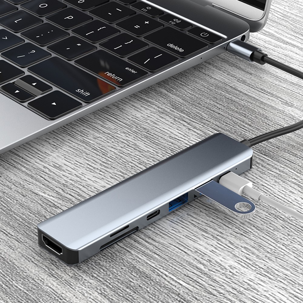 2121 7-in-1 USB-C Docking Station Lightweight Portable USB Hub Adapter Multi-Port Type-C Converter Support HD 4K 30Hz, PD 87W, 5.0Gbps Data Transmission - Image 2
