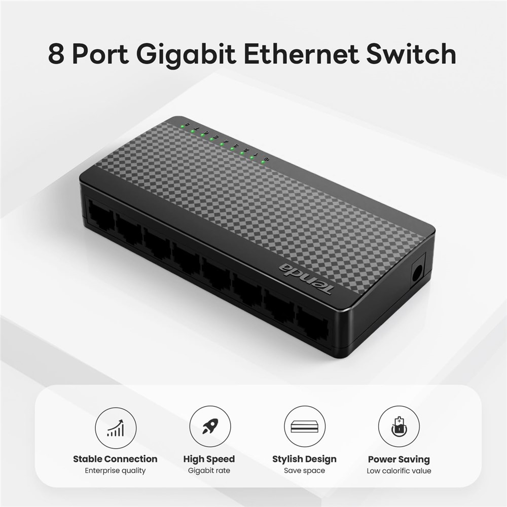 TENDA SG108 8-Port Gigabit Ethernet Switch Plug and Play Desktop / Wall Mount Network Splitter, Overseas Version - Black - Image 3