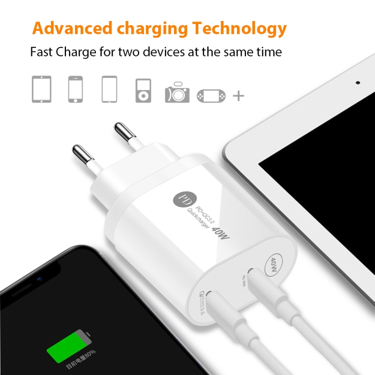 40W Dual Port PD USB-C / Type-C Fast Charger for iPhone / iPad Series, UK Plug(White) - Image 4