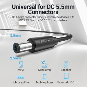 Vention Power Cable USB 2.0 to DC 5.5mm Barrel Jack 5V CEYBF 1m (black)